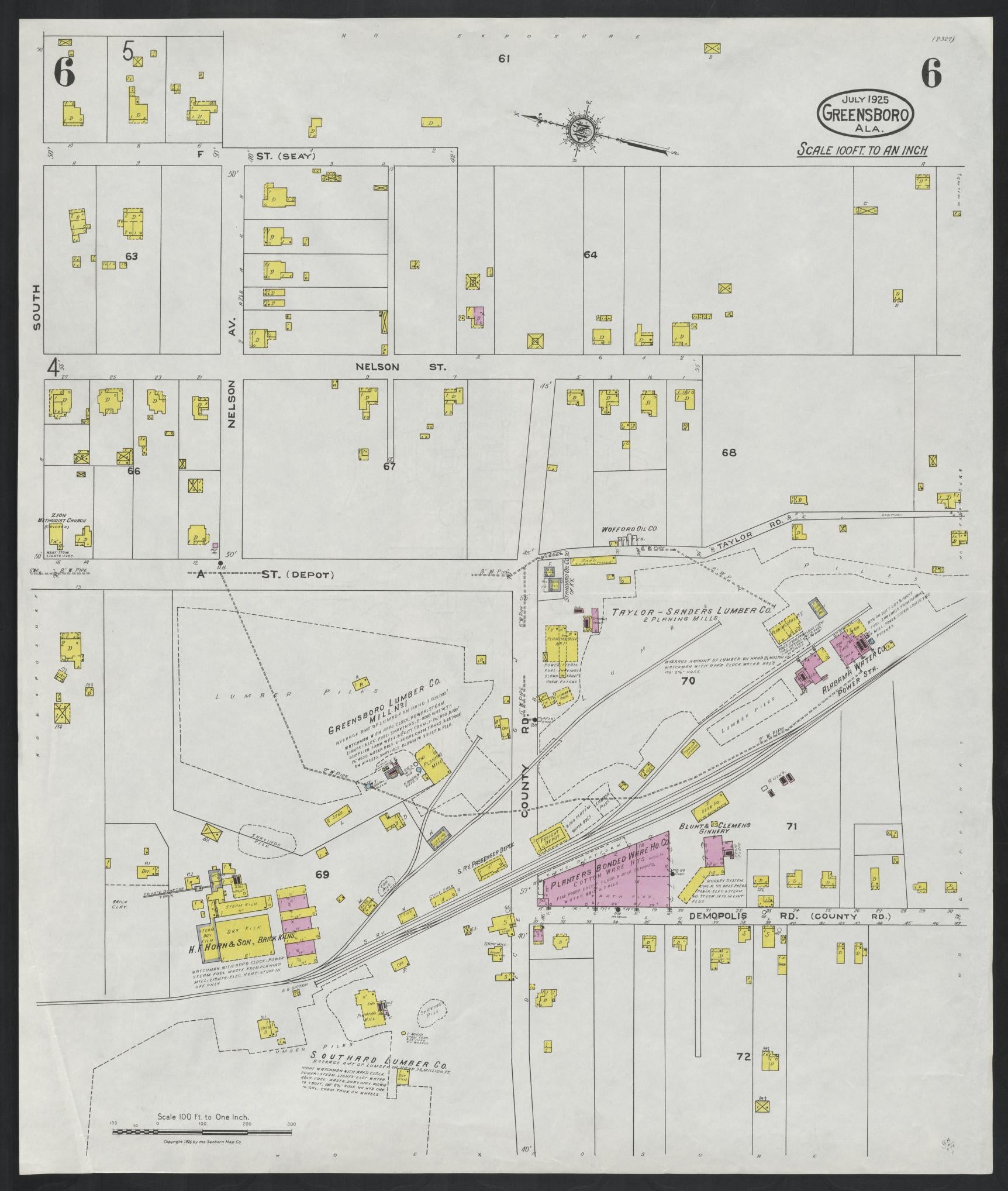 Sanborn Fire Insurance Map from Greensboro, Hale County, Alabama (1925), Sheet #0006 - Complete Map Set gallery image, historic Sanborn map, vintage wall art, Alabama Alabama