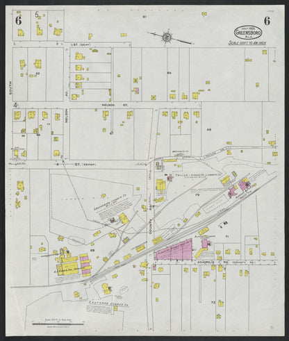 Sanborn Fire Insurance Map from Greensboro, Hale County, Alabama (1925), Sheet #0006 - Complete Map Set gallery image, historic Sanborn map, vintage wall art, Alabama Alabama