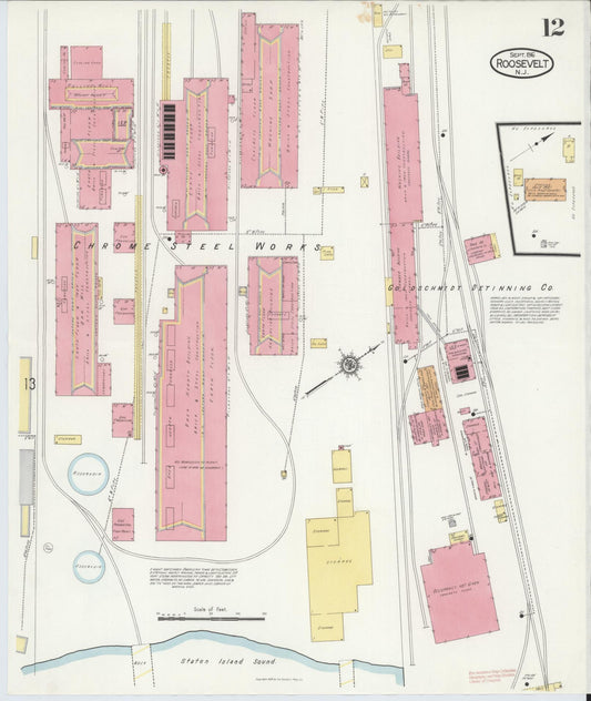 Sanborn Fire Insurance Map from Roosevelt, Middlesex County, New Jersey (1916), Sheet #0012 - Historic Sanborn Fire Insurance Map Print, vintage old map wall art, antique decor, genealogy gift, New Jersey New Jersey map