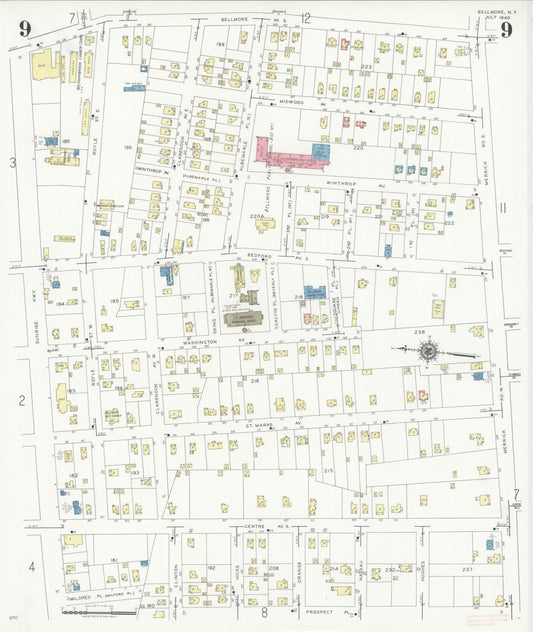 Sanborn Fire Insurance Map from Bellmore, Nassau County, New York (1940), Sheet #0009 - Historic Sanborn Fire Insurance Map Print, vintage old map wall art, antique decor, genealogy gift, New York New York map