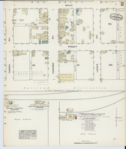Sanborn Fire Insurance Map from Larimore, Grand Forks County, North Dakota (1884), Sheet #0002 - Complete Map Set gallery image, historic Sanborn map, vintage wall art, North Dakota North Dakota