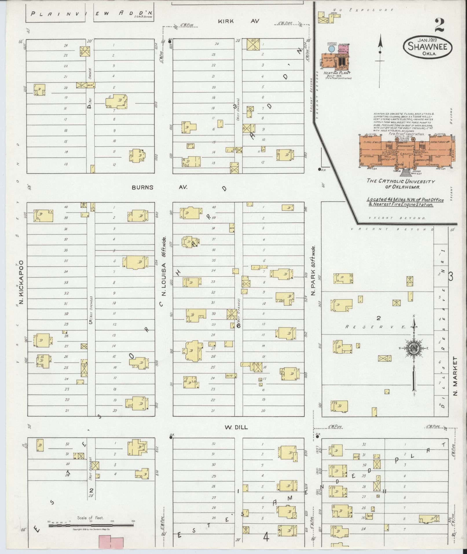 Sanborn Fire Insurance Map from Shawnee, Pottawatomie County, Oklahoma (1919), Sheet #0002 - Complete Map Set gallery image, historic Sanborn map, vintage wall art, Oklahoma Oklahoma