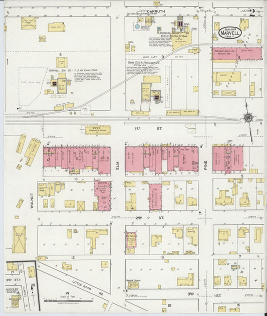 Sanborn Fire Insurance Map from Marvell, Phillips County, Arkansas (1919), Sheet #0002 - Historic Sanborn Fire Insurance Map Print, vintage old map wall art, antique decor, genealogy gift, Arkansas Arkansas map