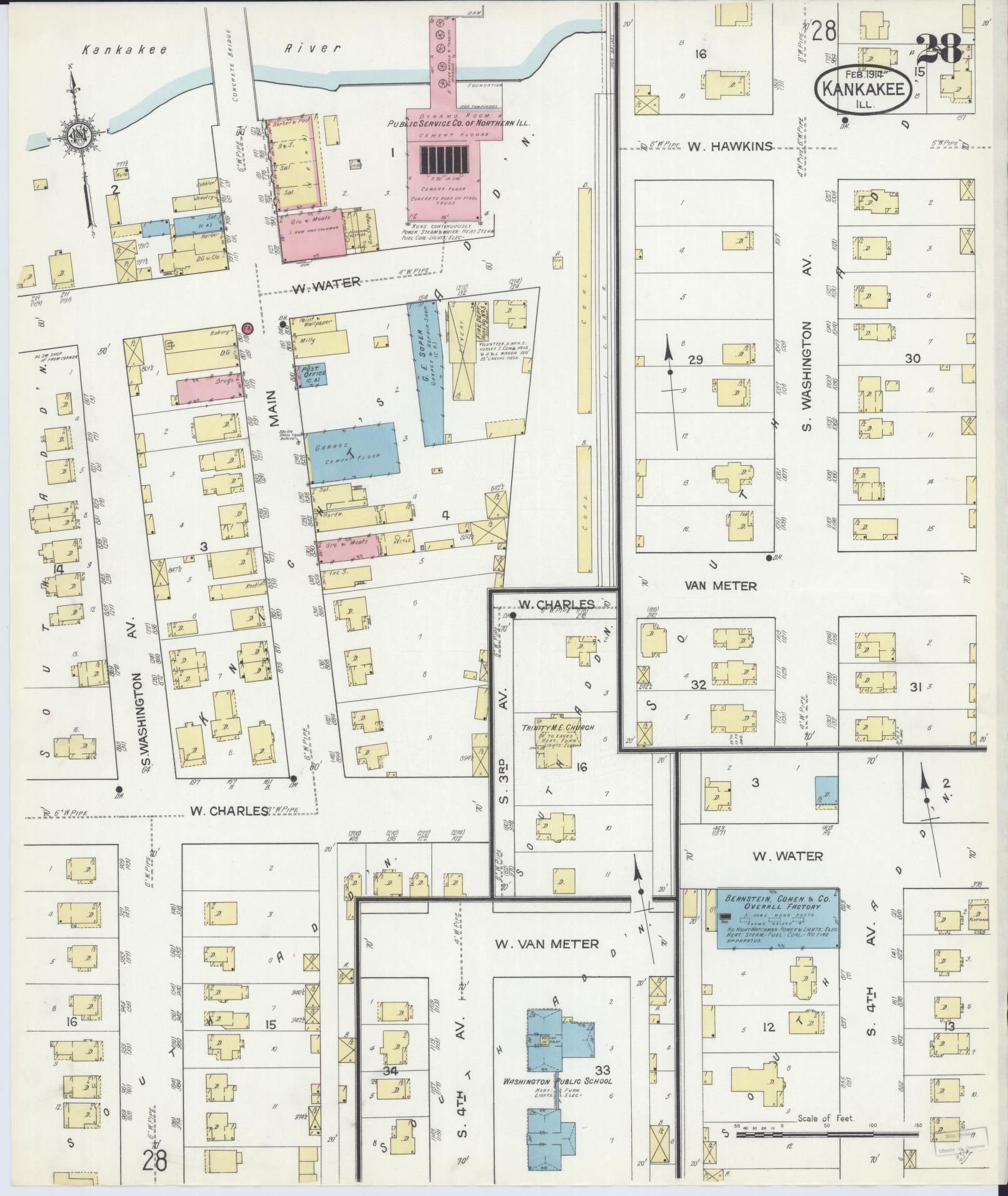 Sanborn Fire Insurance Map from Kankakee, Kankakee County, Illinois (1914), Sheet #0028 - Complete Map Set gallery image, historic Sanborn map, vintage wall art, Illinois Illinois