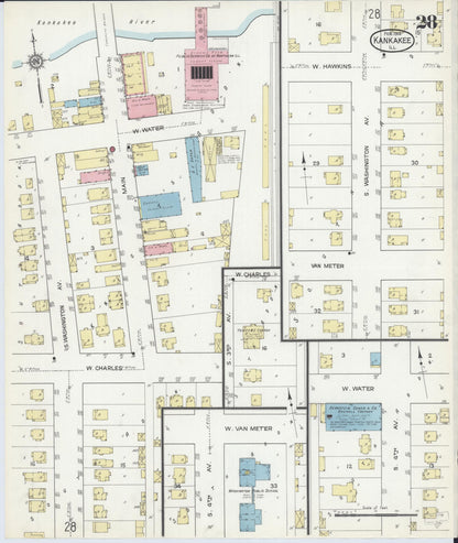 Sanborn Fire Insurance Map from Kankakee, Kankakee County, Illinois (1914), Sheet #0028 - Complete Map Set gallery image, historic Sanborn map, vintage wall art, Illinois Illinois