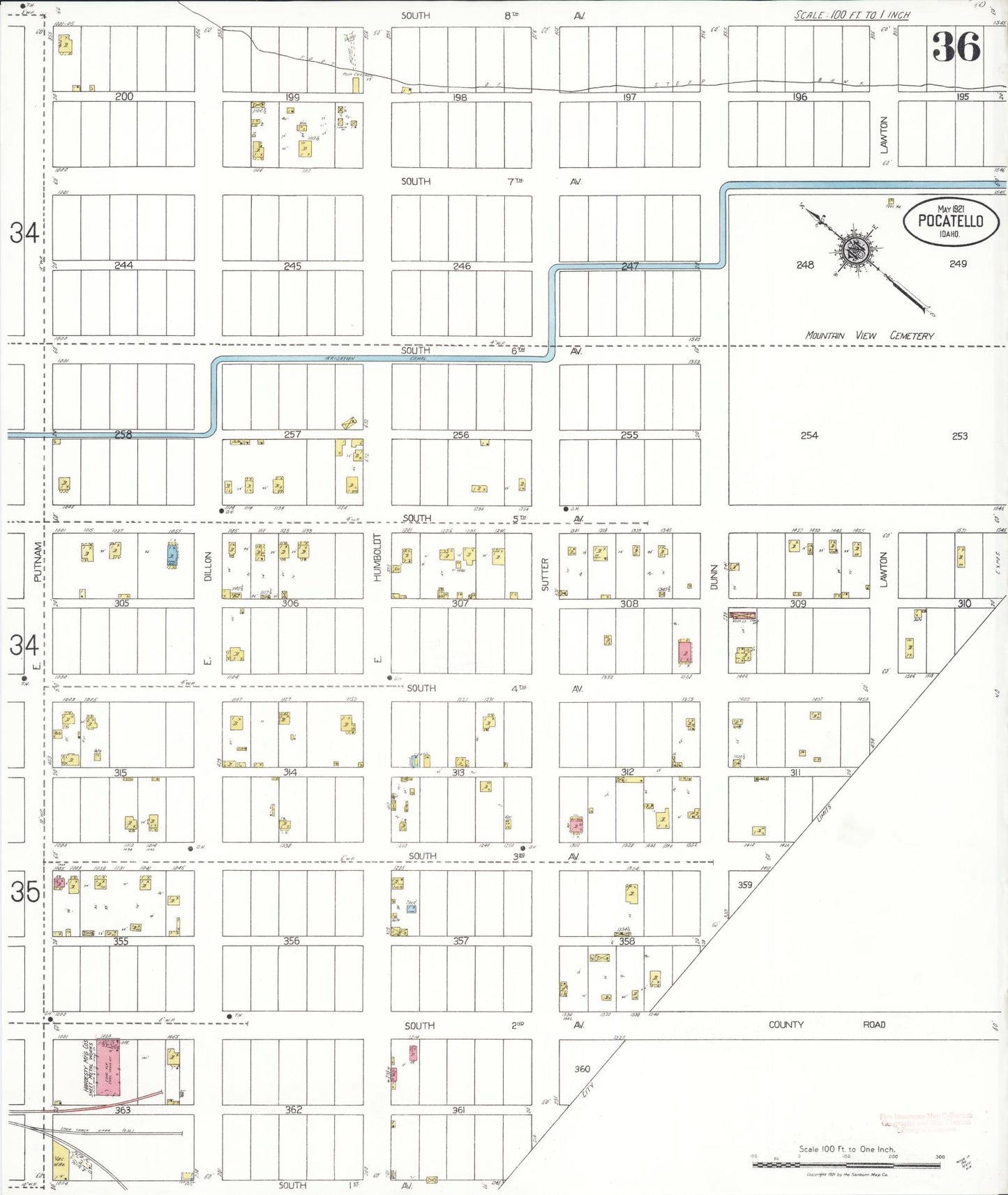 Sanborn Fire Insurance Map from Pocatello, Bannock County, Idaho (1921), Sheet #0036 - Complete Map Set gallery image, historic Sanborn map, vintage wall art, Idaho Idaho