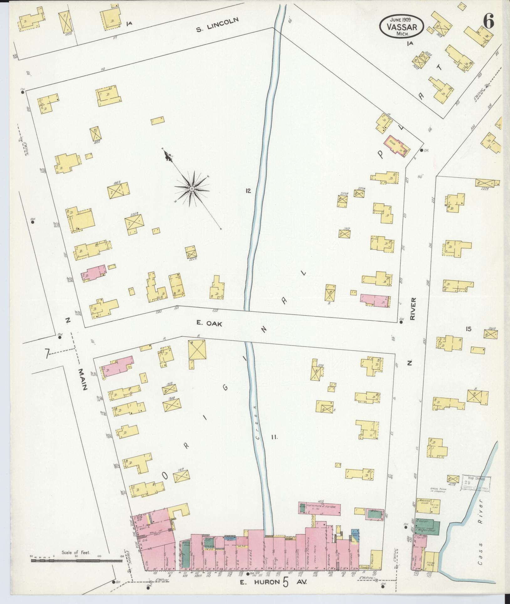 Sanborn Fire Insurance Map from Vassar, Tuscola County, Michigan (1909), Sheet #0006 - Complete Map Set gallery image, historic Sanborn map, vintage wall art, Michigan Michigan