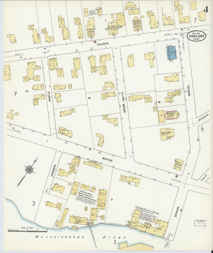 Sanborn Fire Insurance Map from Oakland, Kennebec County, Maine (1911), Sheet #0004 - Complete Map Set gallery image, historic Sanborn map, vintage wall art, Maine Maine