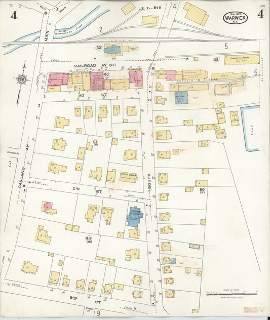 Sanborn Fire Insurance Map from Warwick, Orange County, New York (1940), Sheet #0004 - Historic Sanborn Fire Insurance Map Print, vintage old map wall art, antique decor, genealogy gift, New York New York map