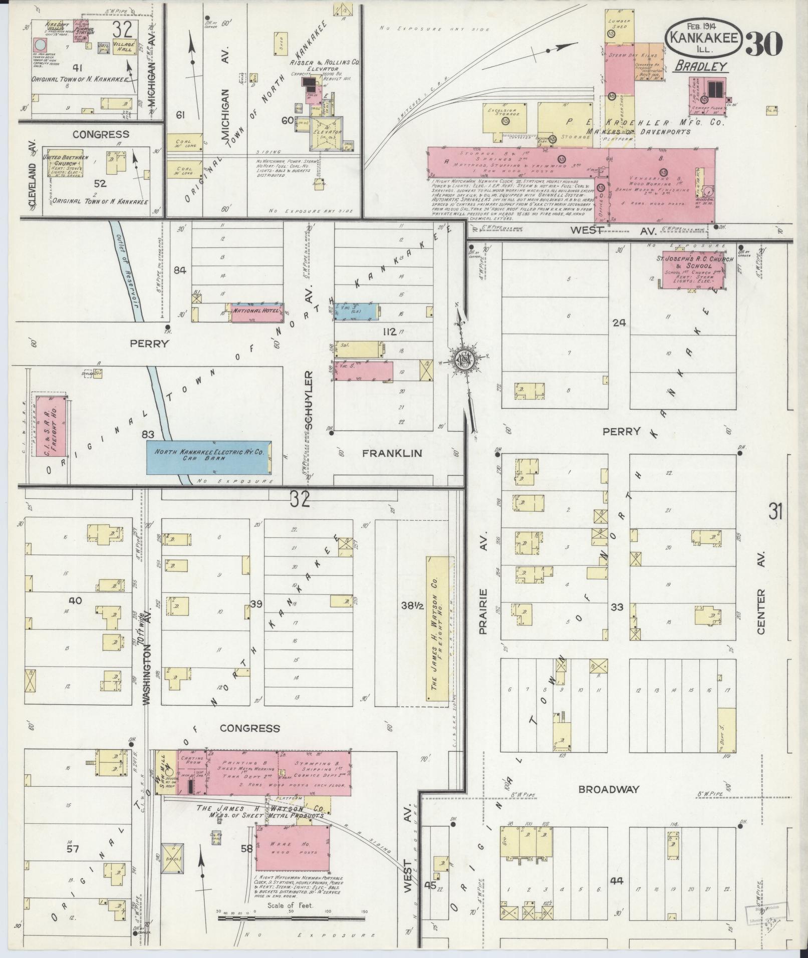 Sanborn Fire Insurance Map from Kankakee, Kankakee County, Illinois (1914), Sheet #0030 - Complete Map Set gallery image, historic Sanborn map, vintage wall art, Illinois Illinois