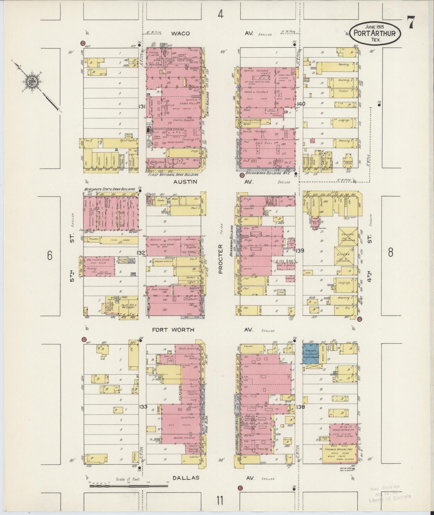 Sanborn Fire Insurance Map from Port Arthur, Jefferson County, Texas (1915), Sheet #0007 - Complete Map Set gallery image, historic Sanborn map, vintage wall art, Texas Texas