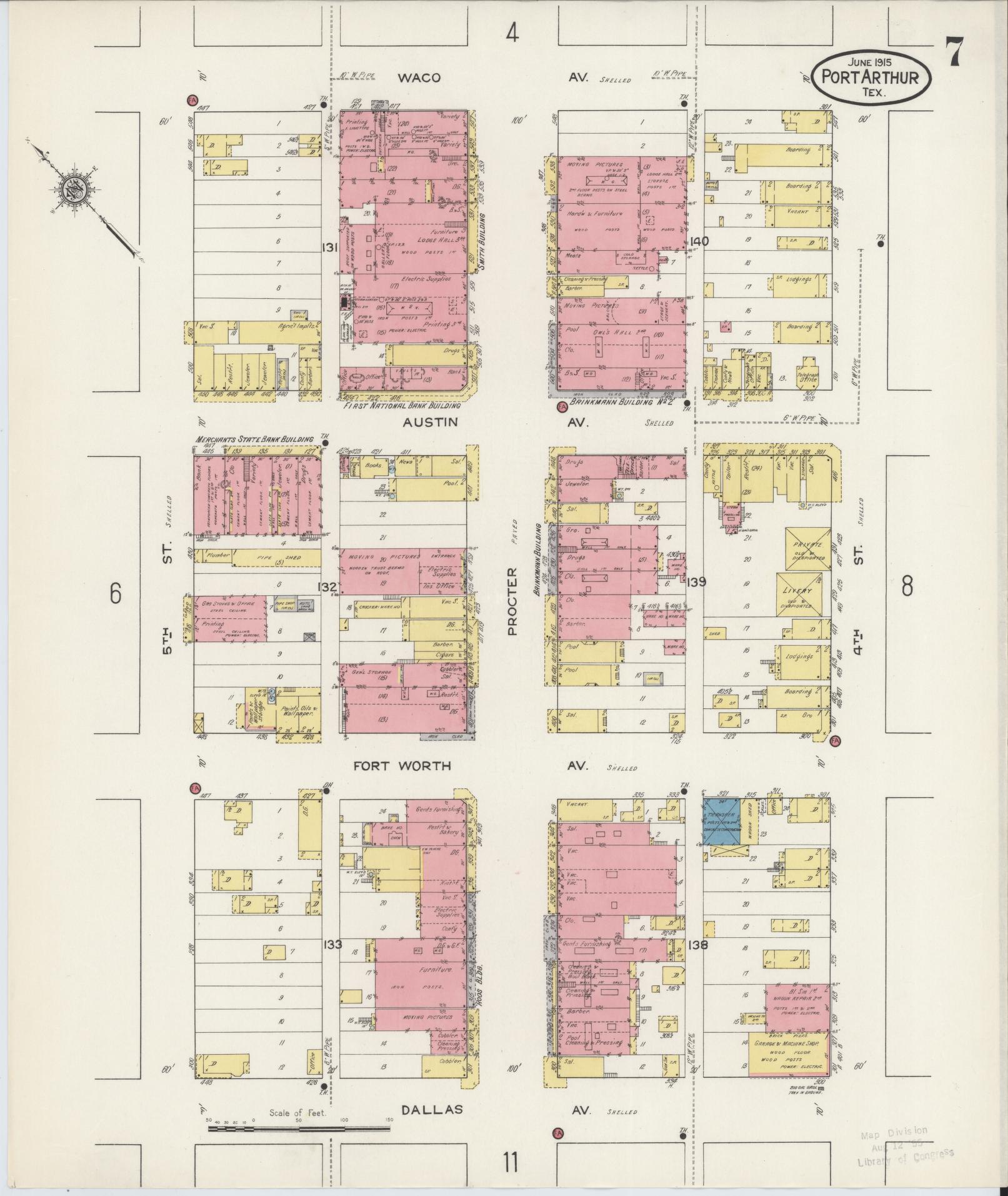 Sanborn Fire Insurance Map from Port Arthur, Jefferson County, Texas (1915), Sheet #0007 - Complete Map Set gallery image, historic Sanborn map, vintage wall art, Texas Texas