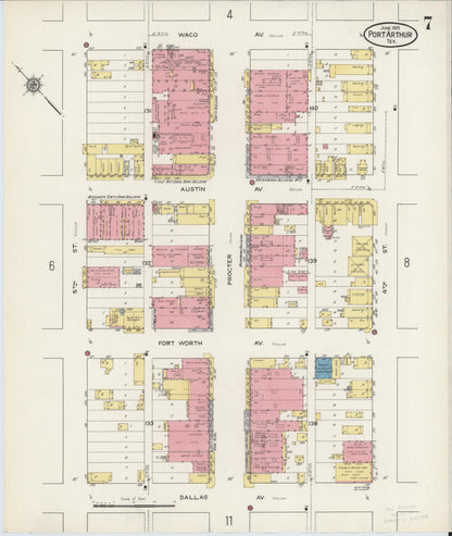 Sanborn Fire Insurance Map from Port Arthur, Jefferson County, Texas (1915), Sheet #0007 - Complete Map Set gallery image, historic Sanborn map, vintage wall art, Texas Texas