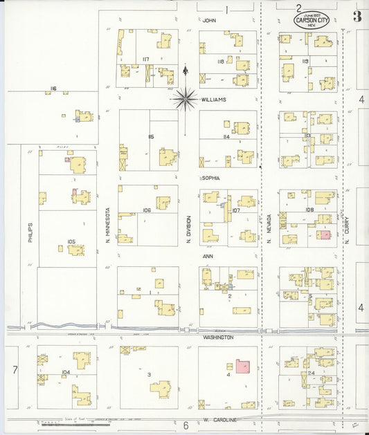 Sanborn Fire Insurance Map from Carson City, Carson City County, Nevada (1907), Sheet #0003 - Historic Sanborn Fire Insurance Map Print, vintage old map wall art, antique decor, genealogy gift, Nevada Nevada map