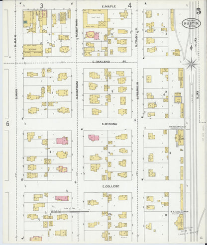 Sanborn Fire Insurance Map from Austin, Mower County, Minnesota (1905), Sheet #0005 - Complete Map Set gallery image, historic Sanborn map, vintage wall art, Minnesota Minnesota