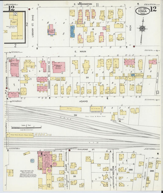Sanborn Fire Insurance Map from Ionia, Ionia County, Michigan (1924), Sheet #0012 - Historic Sanborn Fire Insurance Map Print, vintage old map wall art, antique decor, genealogy gift, Michigan Michigan map