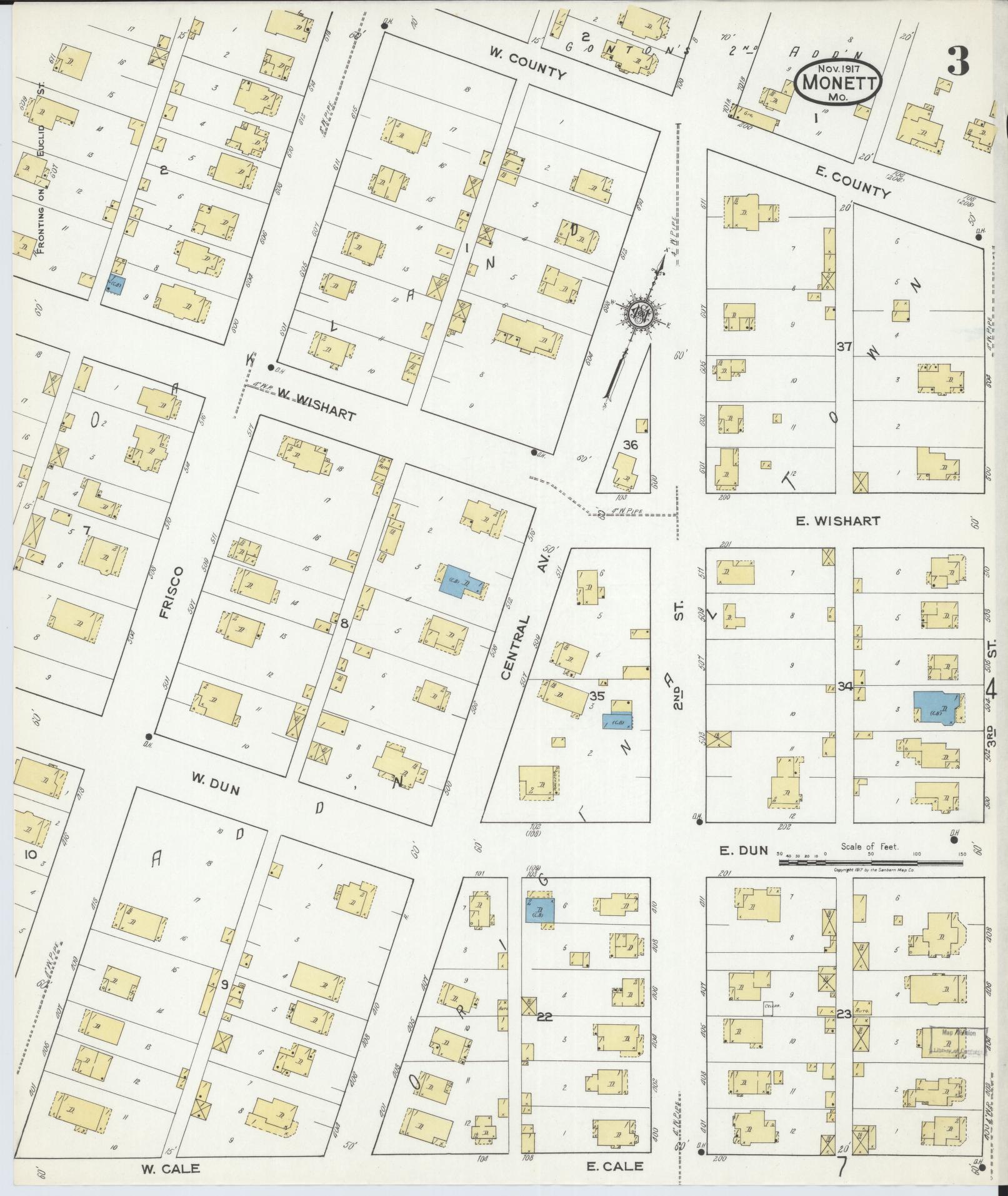 Sanborn Fire Insurance Map from Monett, Barry County, Missouri (1917), Sheet #0003 - Complete Map Set gallery image, historic Sanborn map, vintage wall art, Missouri Missouri