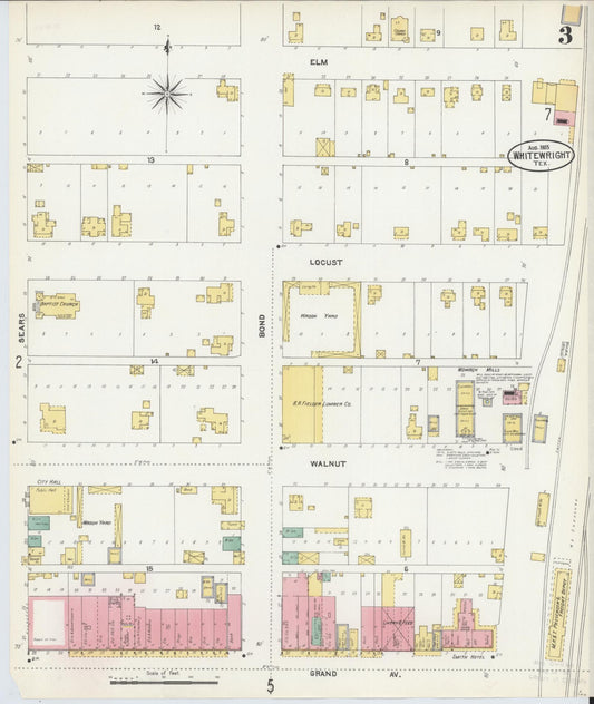 Sanborn Fire Insurance Map from Whitewright, Grayson County, Texas (1905), Sheet #0003 - Historic Sanborn Fire Insurance Map Print, vintage old map wall art, antique decor, genealogy gift, Texas Texas map