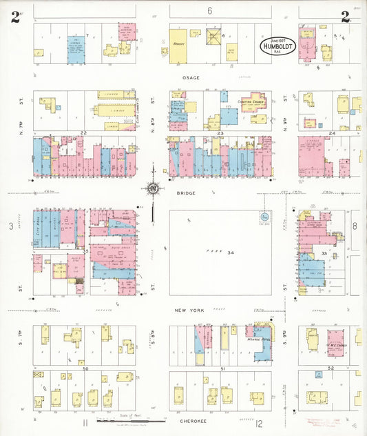 Sanborn Fire Insurance Map from Humboldt, Allen County, Kansas (1927), Sheet #0002 - Historic Sanborn Fire Insurance Map Print, vintage old map wall art, antique decor, genealogy gift, Kansas Kansas map
