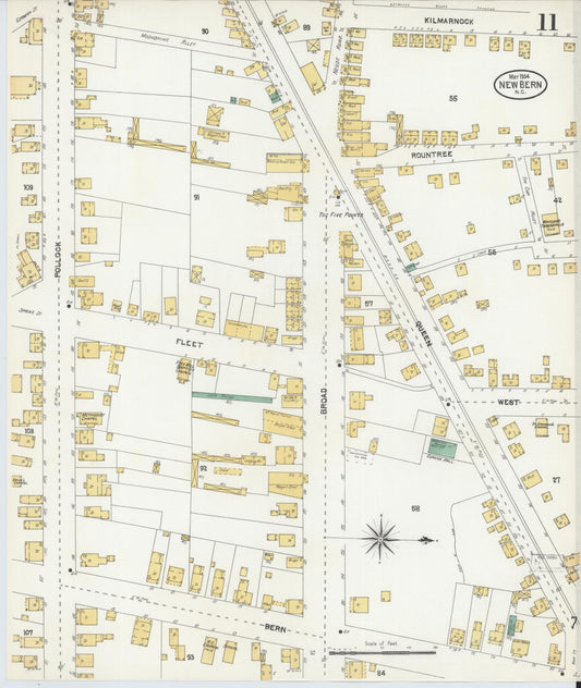 Sanborn Fire Insurance Map from New Bern, Craven County, North Carolina (1904), Sheet #0011 - Historic Sanborn Fire Insurance Map Print, vintage old map wall art, antique decor, genealogy gift, North Carolina North Carolina map
