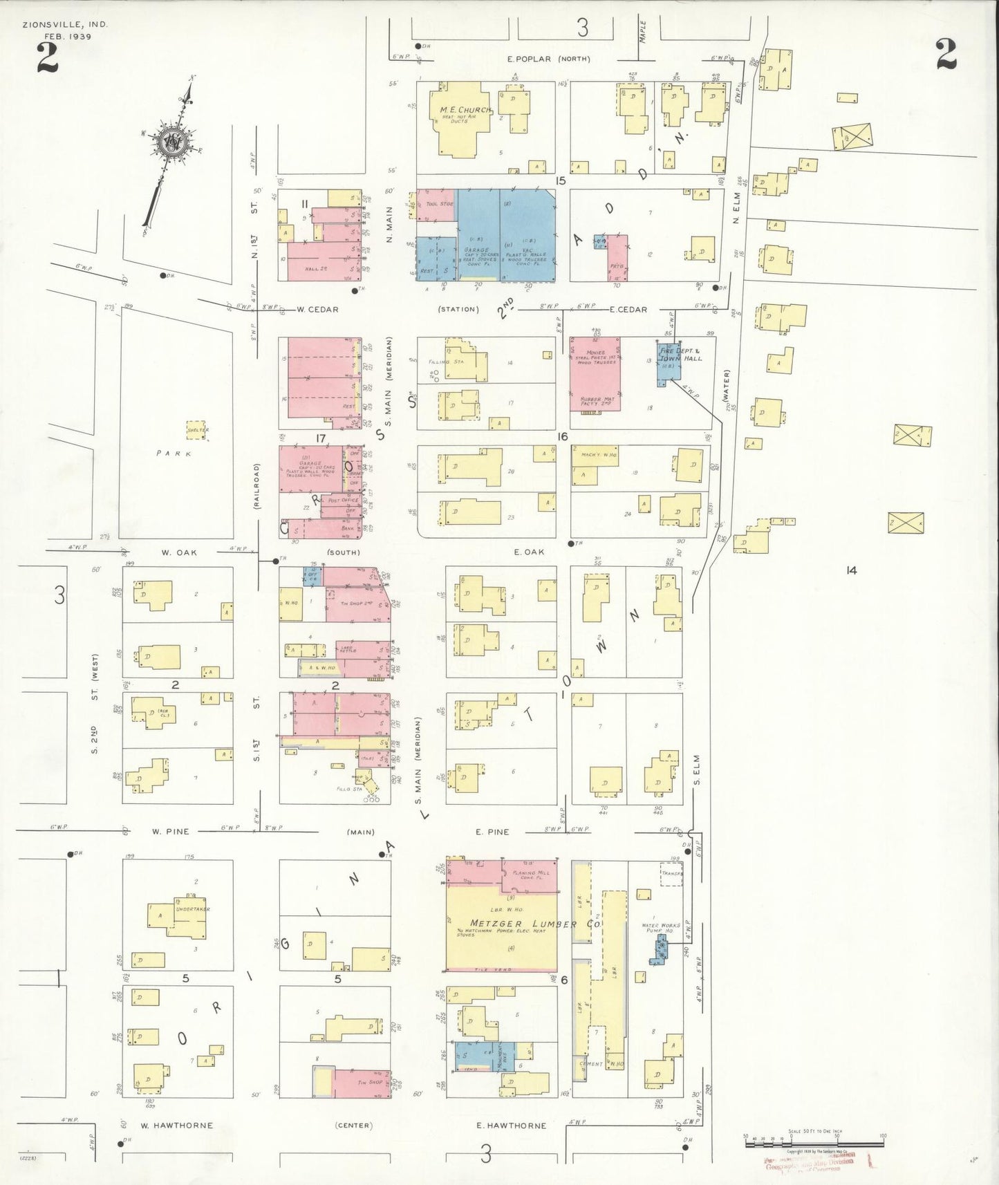 Sanborn Fire Insurance Map from Zionsville, Boone County, Indiana (1939), Sheet #0002 - Complete Map Set gallery image, historic Sanborn map, vintage wall art, Indiana Indiana
