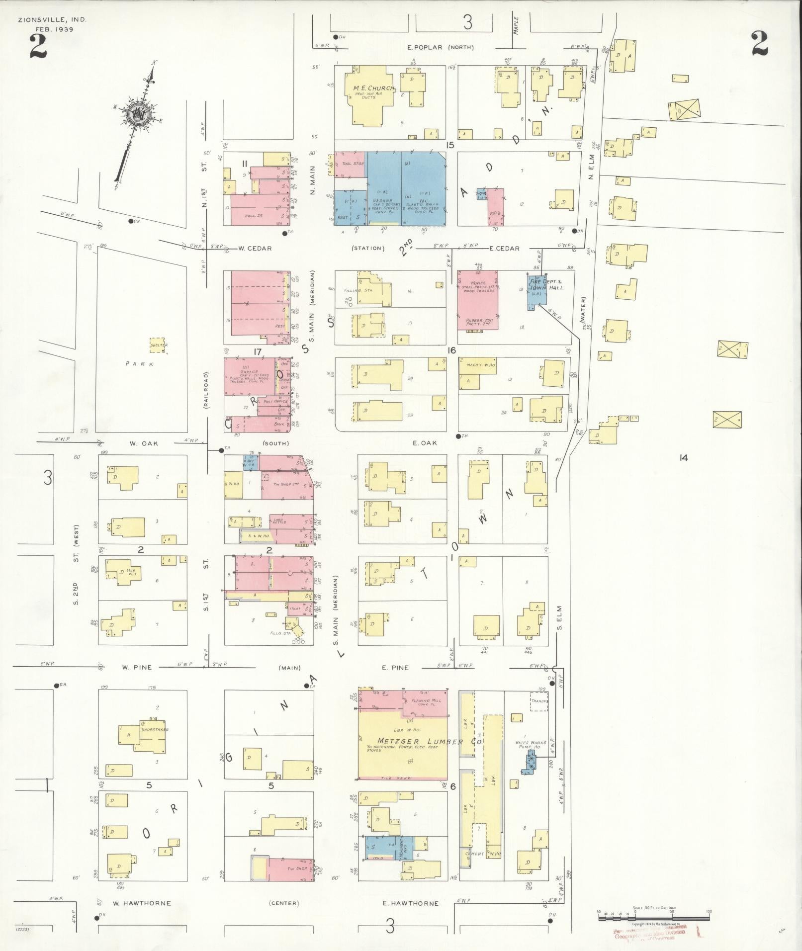 Sanborn Fire Insurance Map from Zionsville, Boone County, Indiana (1939), Sheet #0002 - Complete Map Set gallery image, historic Sanborn map, vintage wall art, Indiana Indiana