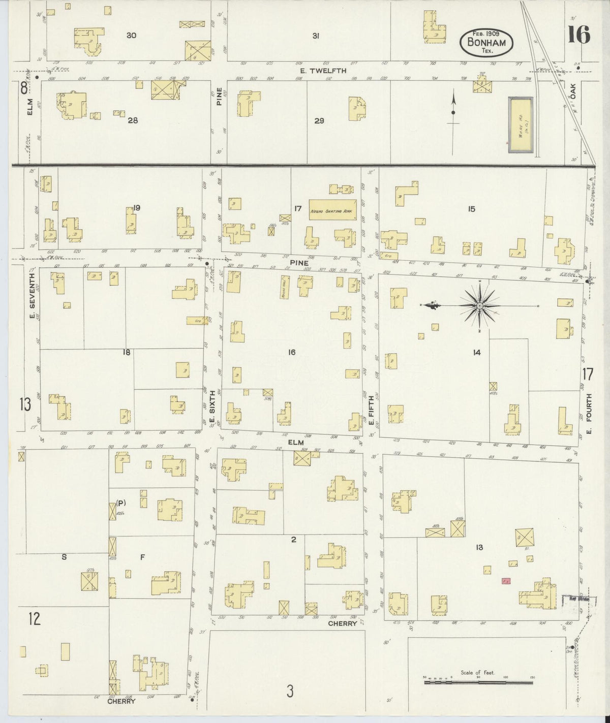 Sanborn Fire Insurance Map from Bonham, Fannin County, Texas (1909), Sheet #0016 - Complete Map Set gallery image, historic Sanborn map, vintage wall art, Texas Texas