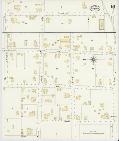 Sanborn Fire Insurance Map from Bonham, Fannin County, Texas (1909), Sheet #0016 - Complete Map Set gallery image, historic Sanborn map, vintage wall art, Texas Texas