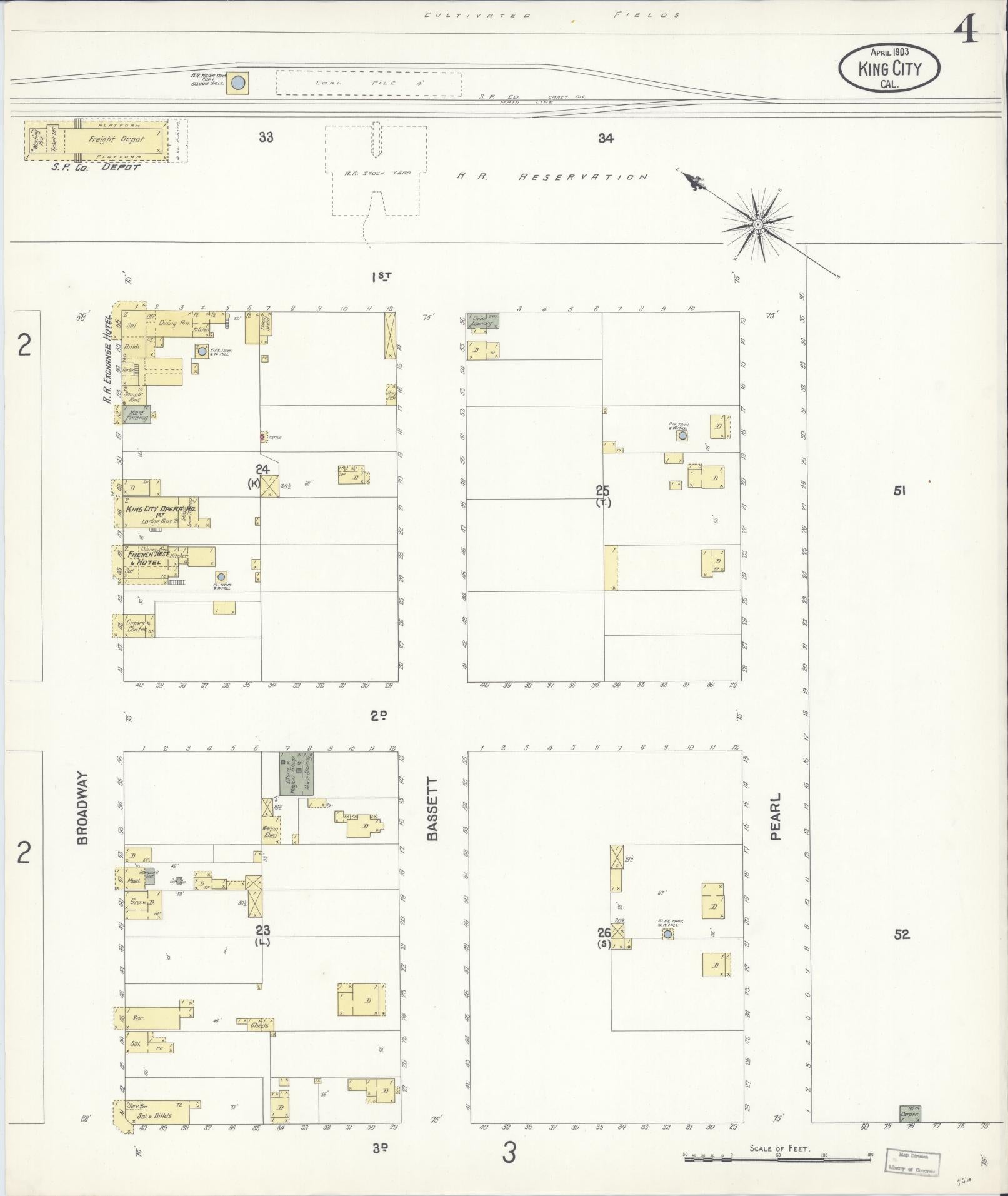 Sanborn Fire Insurance Map from King City, Monterey County, California (1903), Sheet #0004 - Historic Sanborn Fire Insurance Map Print, vintage old map wall art, antique decor, genealogy gift, California California map
