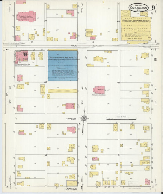 Sanborn Fire Insurance Map from Carrollton, Carroll County, Kentucky (1917), Sheet #0009 - Historic Sanborn Fire Insurance Map Print, vintage old map wall art, antique decor, genealogy gift, Kentucky Kentucky map