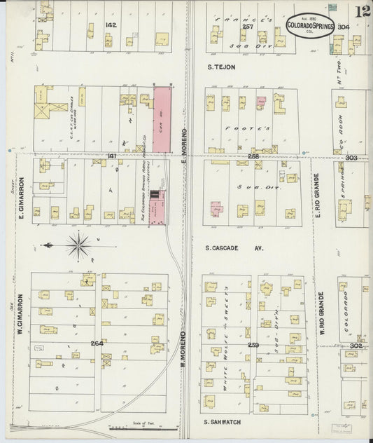 Sanborn Fire Insurance Map from Colorado Springs, El Paso County, Colorado (1890), Sheet #0012 - Historic Sanborn Fire Insurance Map Print, vintage old map wall art, antique decor, genealogy gift, Colorado Colorado map