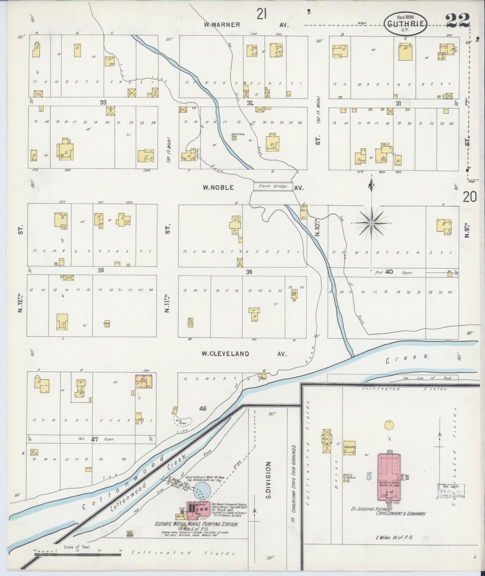 Sanborn Fire Insurance Map from Guthrie, Logan County, Oklahoma (1898), Sheet #0022 - Complete Map Set gallery image, historic Sanborn map, vintage wall art, Oklahoma Oklahoma