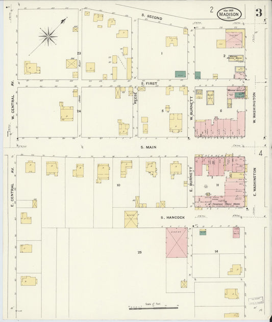 Sanborn Fire Insurance Map from Madison, Morgan County, Georgia (1909), Sheet #0003 - Historic Sanborn Fire Insurance Map Print, vintage old map wall art, antique decor, genealogy gift, Georgia Georgia map