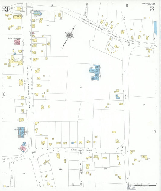 Sanborn Fire Insurance Map from Newtown, Fairfield County, Connecticut (1951), Sheet #0003 - Historic Sanborn Fire Insurance Map Print, vintage old map wall art, antique decor, genealogy gift, Connecticut Connecticut map