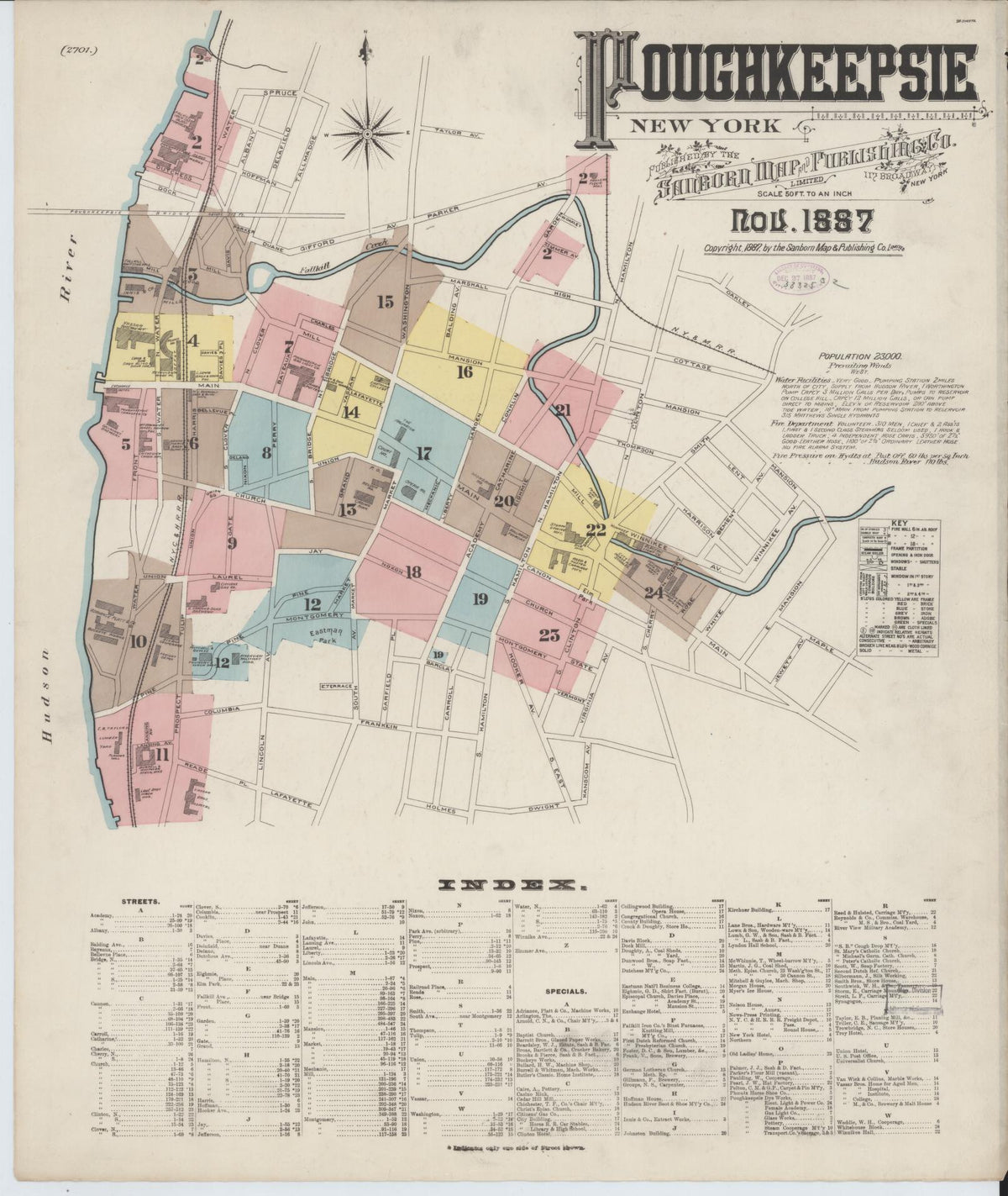 Sanborn Fire Insurance Map from Poughkeepsie, Dutchess County, New York (1887), Sheet #0001 - Complete Map Set gallery image, historic Sanborn map, vintage wall art, New York New York