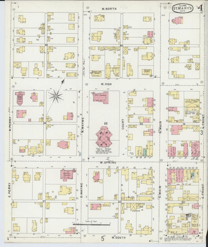 Sanborn Fire Insurance Map from Saint Marys, Auglaize County, Ohio (1896), Sheet #0004 - Complete Map Set gallery image, historic Sanborn map, vintage wall art, Ohio Ohio