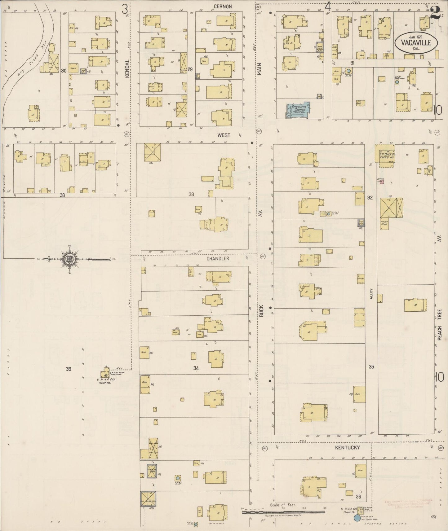 Sanborn Fire Insurance Map from Vacaville, Solano County, California (1920), Sheet #0002 - Complete Map Set gallery image, historic Sanborn map, vintage wall art, California California
