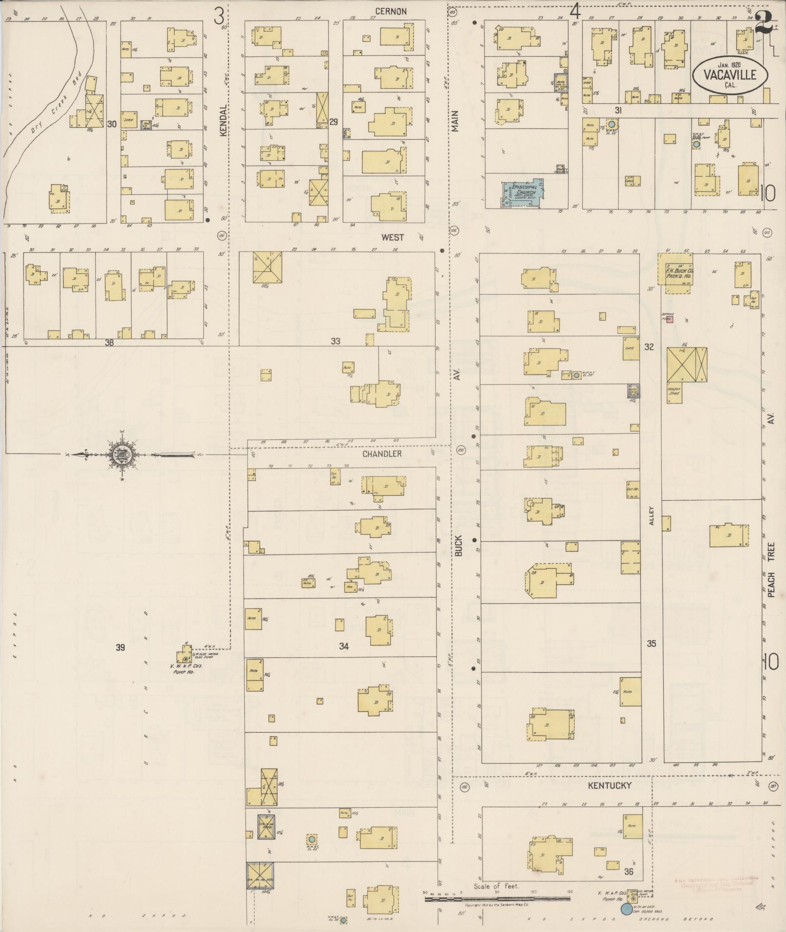 Sanborn Fire Insurance Map from Vacaville, Solano County, California (1920), Sheet #0002 - Complete Map Set gallery image, historic Sanborn map, vintage wall art, California California