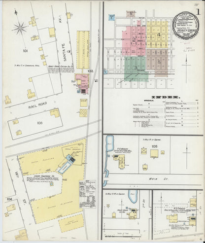 Sanborn Fire Insurance Map from Honey Grove, Fannin County, Texas (1892), Sheet #0001 - Historic Sanborn Fire Insurance Map Print, vintage old map wall art, antique decor, genealogy gift, Texas Texas map