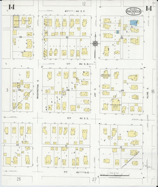 Sanborn Fire Insurance Map from Aberdeen, Brown County, South Dakota (1923), Sheet #0014 - Historic Sanborn Fire Insurance Map Print, vintage old map wall art, antique decor, genealogy gift, South Dakota South Dakota map