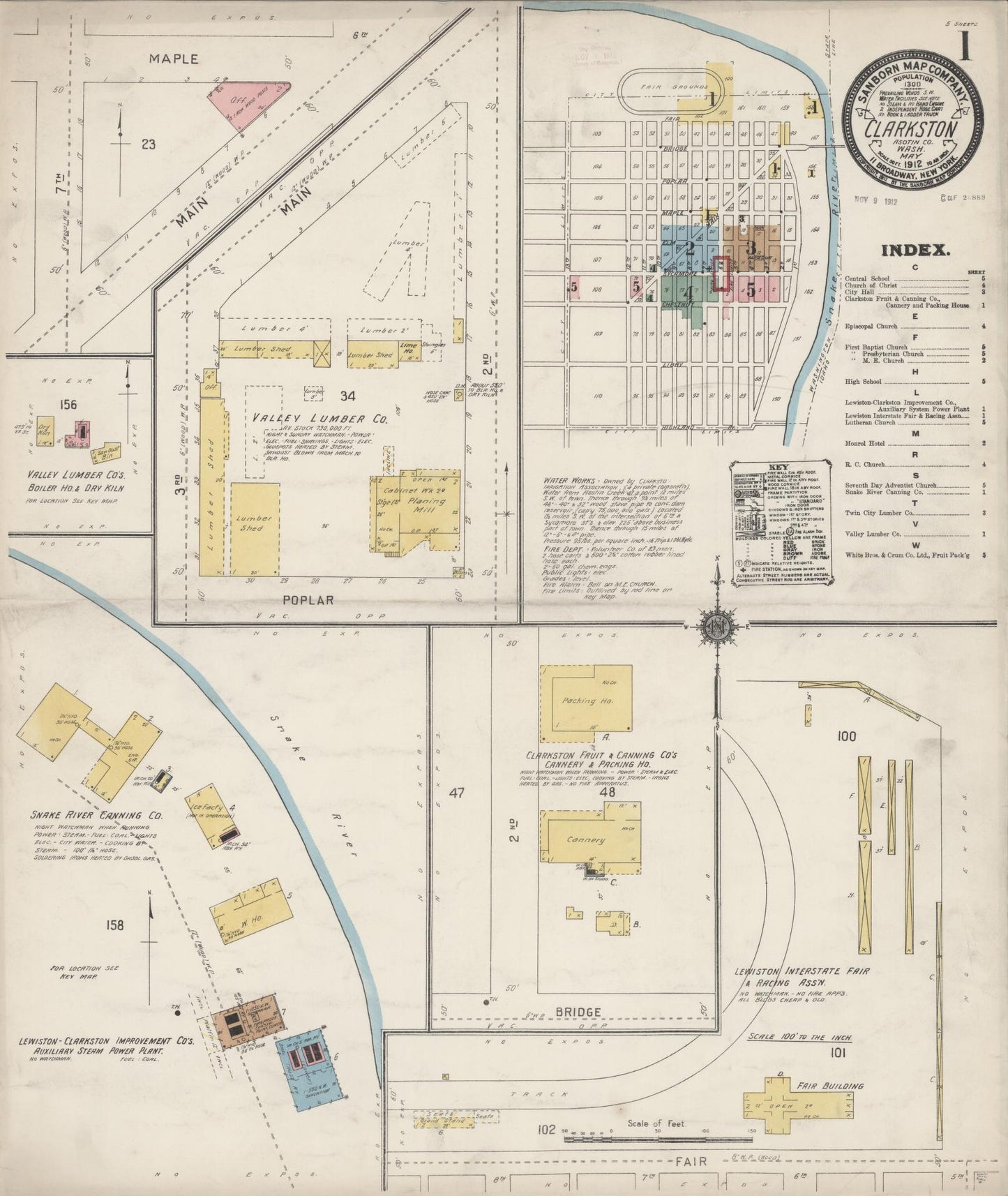 Sanborn Fire Insurance Map from Clarkston, Asotin County, Washington (1912), Sheet #0001 - Complete Map Set gallery image, historic Sanborn map, vintage wall art, Washington Washington