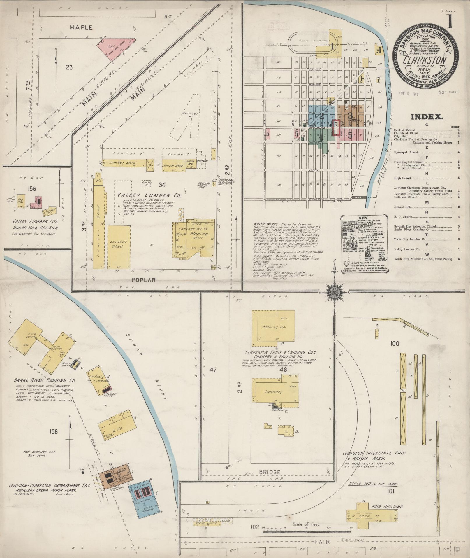 Sanborn Fire Insurance Map from Clarkston, Asotin County, Washington (1912), Sheet #0001 - Complete Map Set gallery image, historic Sanborn map, vintage wall art, Washington Washington