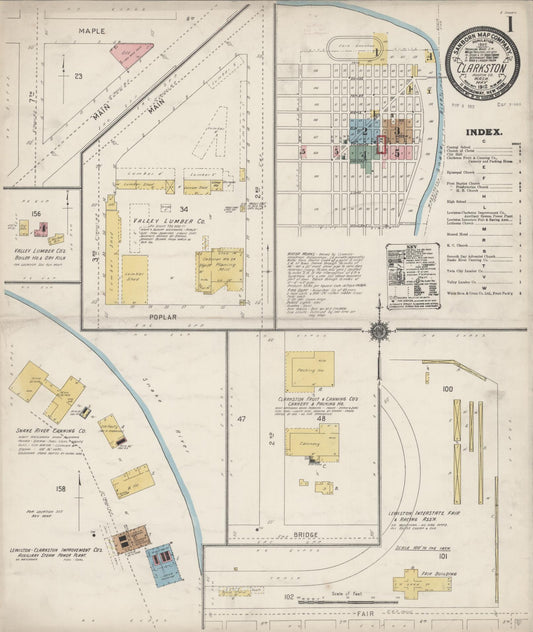 Sanborn Fire Insurance Map from Clarkston, Asotin County, Washington (1912), Sheet #0001 - Complete Map Set gallery image, historic Sanborn map, vintage wall art, Washington Washington