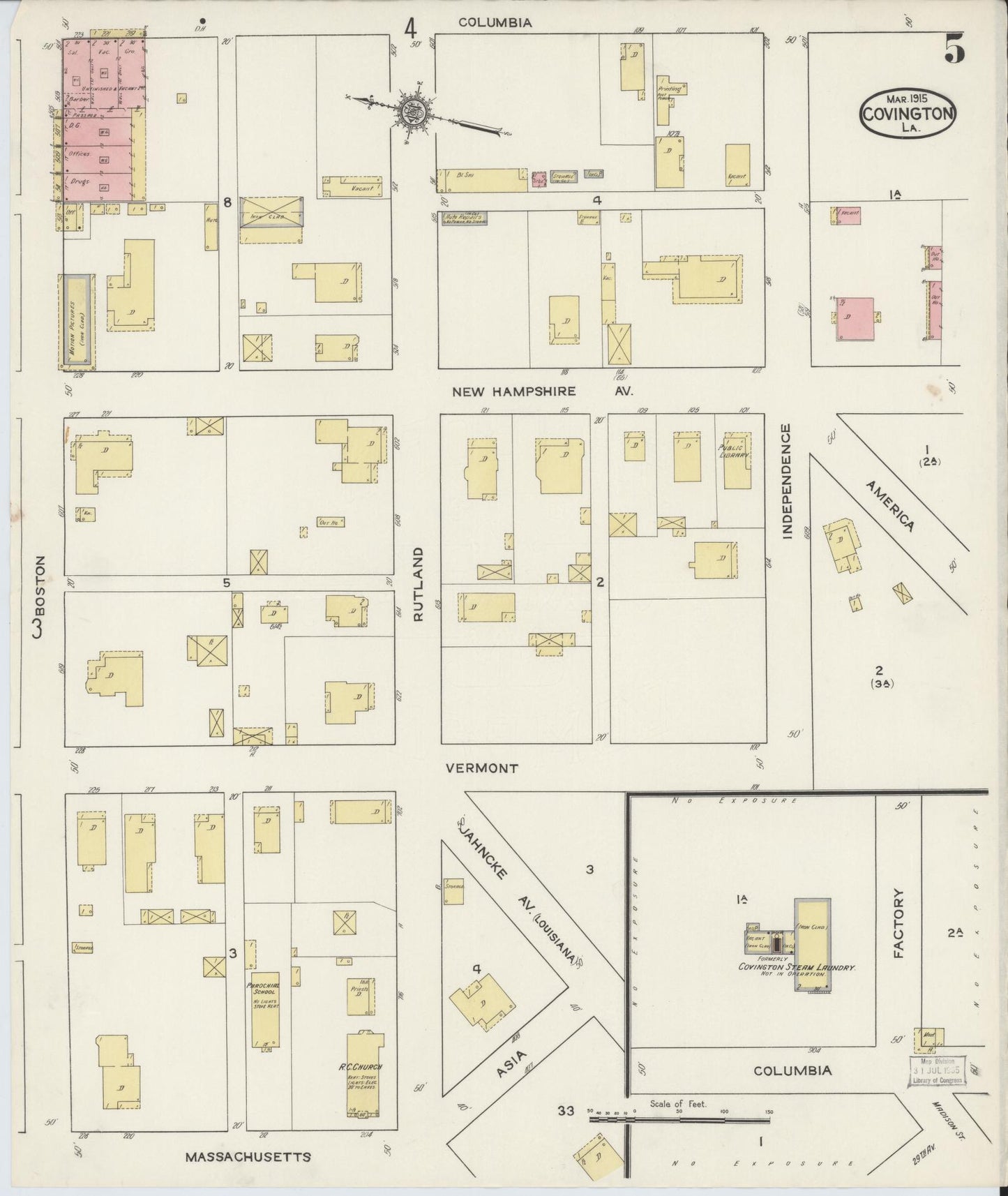 Sanborn Fire Insurance Map from Covington, Saint Tammany Parish, Louisiana (1915), Sheet #0005 - Historic Sanborn Fire Insurance Map Print, vintage old map wall art, antique decor, genealogy gift, Louisiana Louisiana map