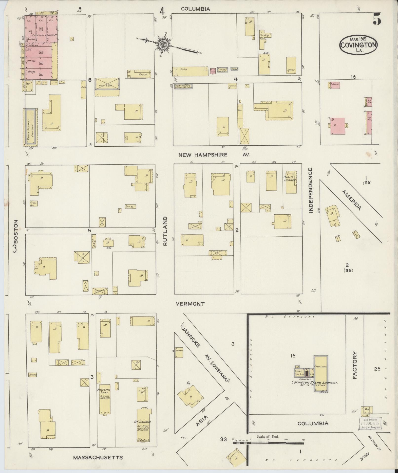 Sanborn Fire Insurance Map from Covington, Saint Tammany Parish, Louisiana (1915), Sheet #0005 - Historic Sanborn Fire Insurance Map Print, vintage old map wall art, antique decor, genealogy gift, Louisiana Louisiana map