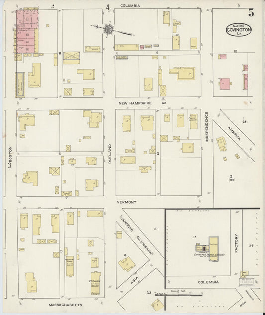 Sanborn Fire Insurance Map from Covington, Saint Tammany Parish, Louisiana (1915), Sheet #0005 - Historic Sanborn Fire Insurance Map Print, vintage old map wall art, antique decor, genealogy gift, Louisiana Louisiana map