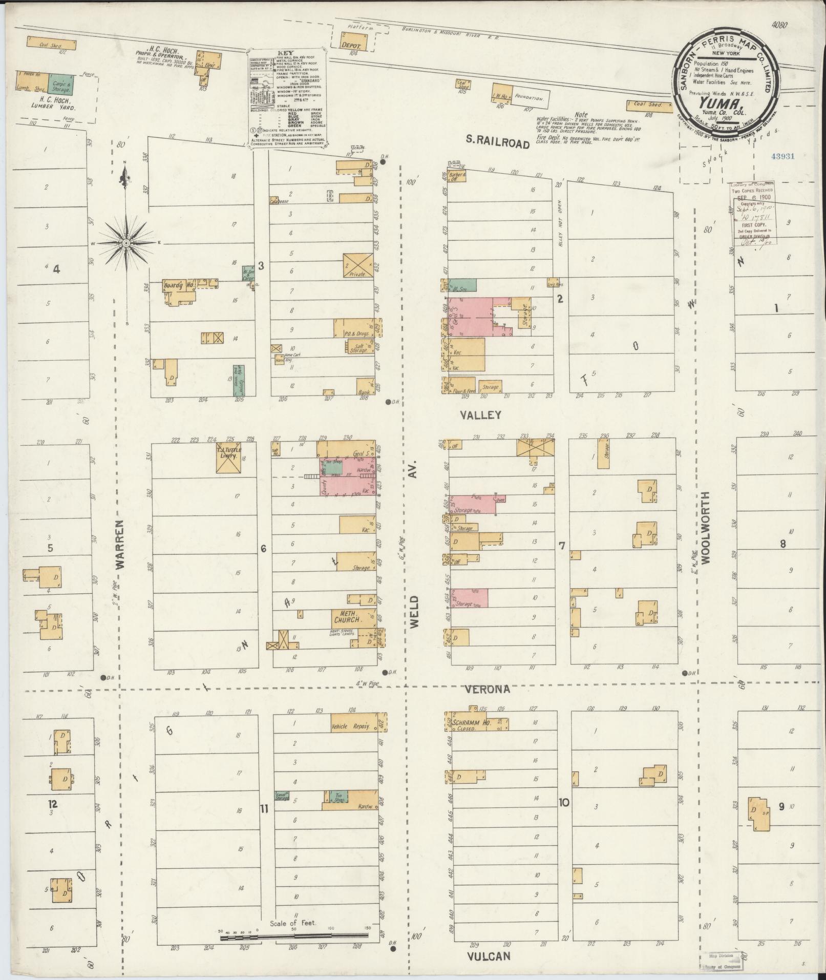 Sanborn Fire Insurance Map from Yuma, Yuma County, Colorado (1900), Sheet #0001 - Historic Sanborn Fire Insurance Map Print, vintage old map wall art, antique decor, genealogy gift, Colorado Colorado map