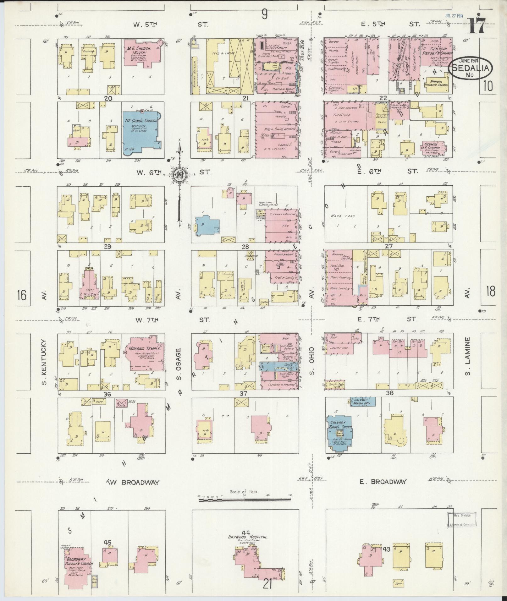 Sanborn Fire Insurance Map from Sedalia, Pettis County, Missouri (1914), Sheet #0017 - Complete Map Set gallery image, historic Sanborn map, vintage wall art, Missouri Missouri