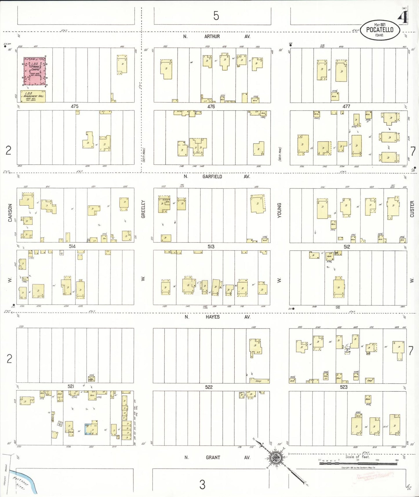 Sanborn Fire Insurance Map from Pocatello, Bannock County, Idaho (1921), Sheet #0004 - Complete Map Set gallery image, historic Sanborn map, vintage wall art, Idaho Idaho