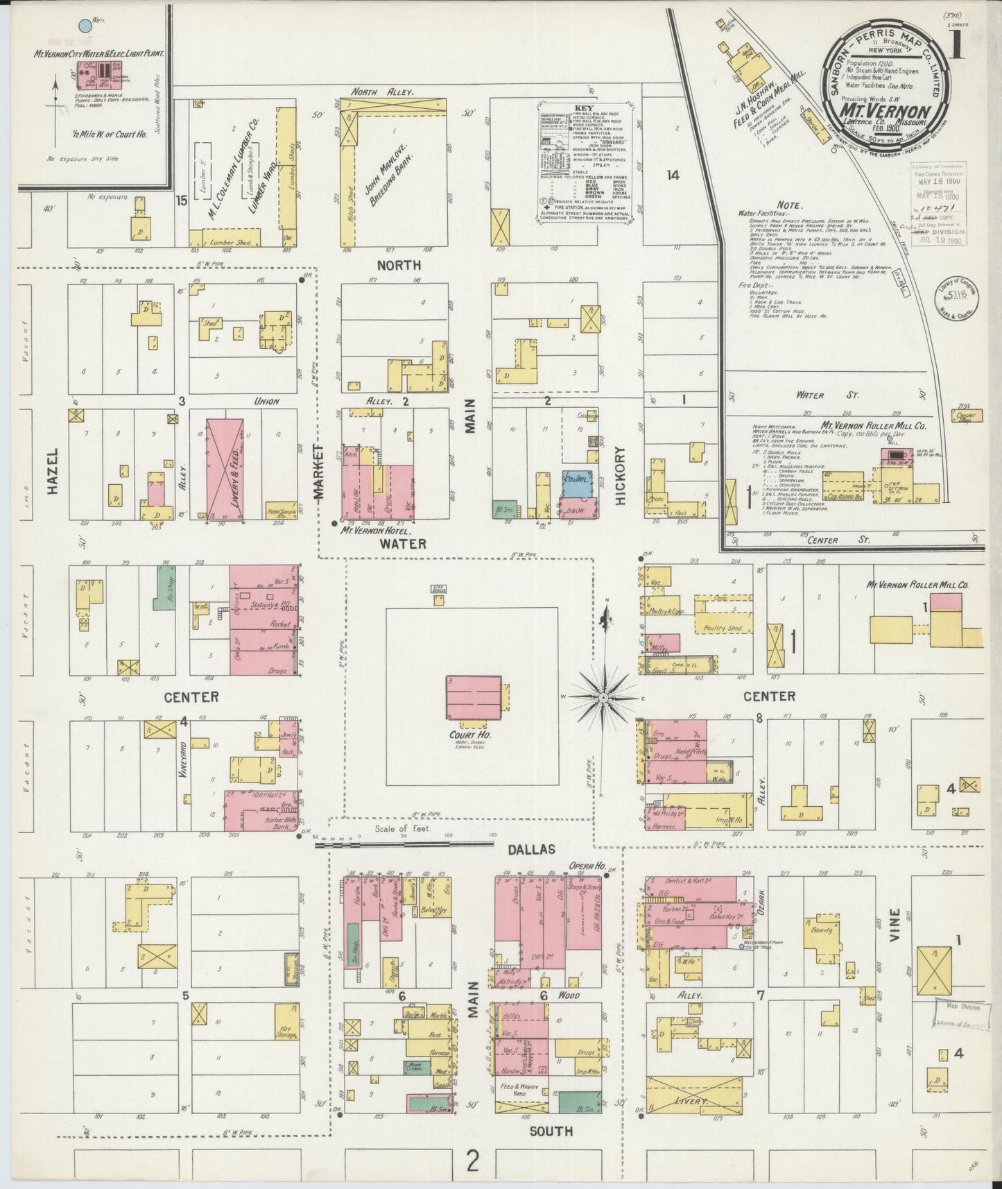 Sanborn Fire Insurance Map from Mount Vernon, Lawrence County, Missouri (1900), Sheet #0001 - Historic Sanborn Fire Insurance Map Print, vintage old map wall art, antique decor, genealogy gift, Missouri Missouri map